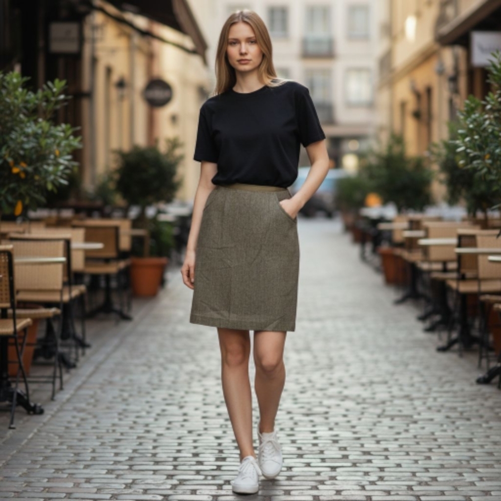 Brooks Brothers Wool & Silk Pencil Skirt, Brown Herringbone, Size 10  NWT